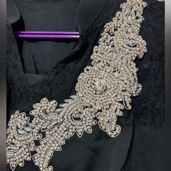 Indian desi party wear. Kurta kameez with heavy stone work & lace & dupata - Picture 4 of 6